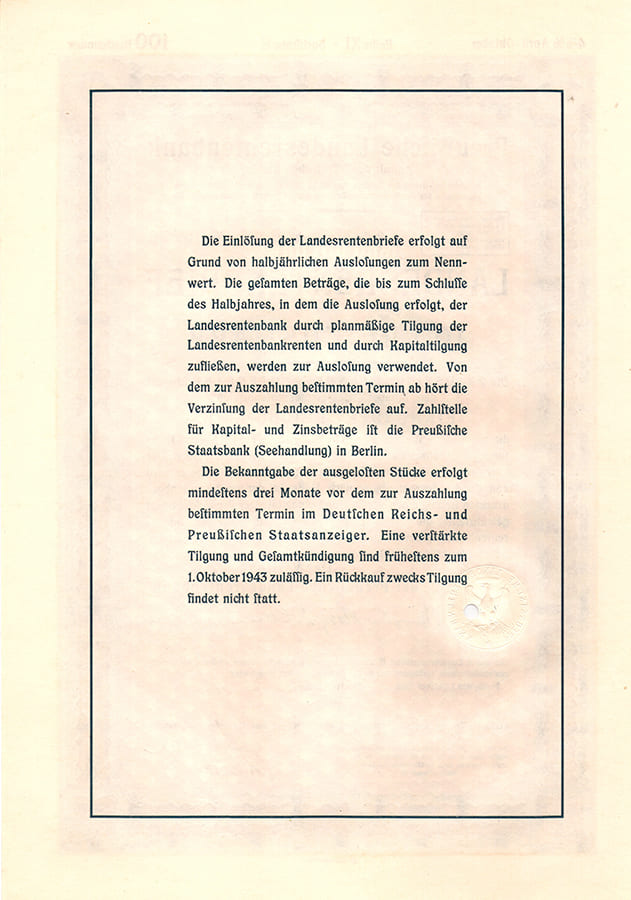 Landesrentenbrief 100 reichsmark 1939