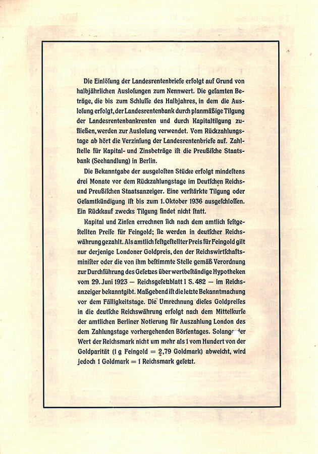 Landesrentenbrief 500 goldmark 1931