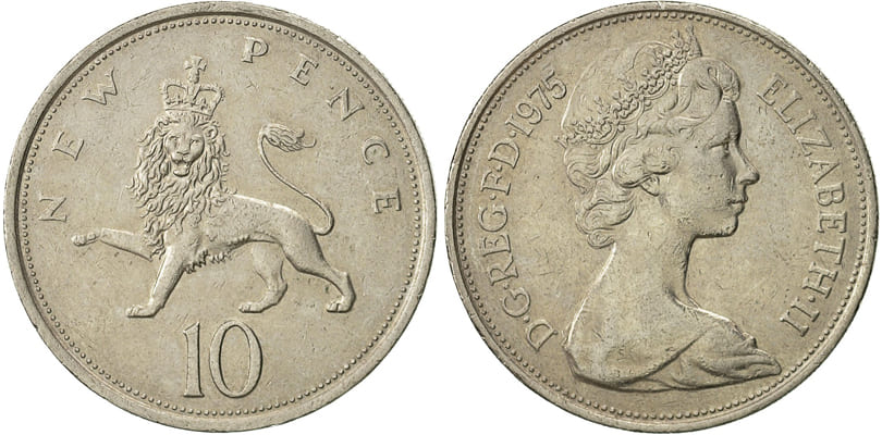 Великобритания. 10 пенсов 1975