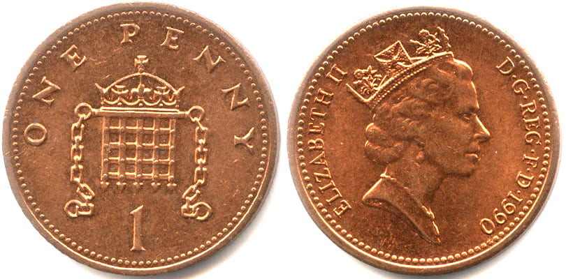 Великобритания. 1 пенни 1990.