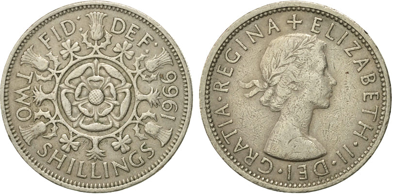 Великобритания. 2 шиллинга 1966