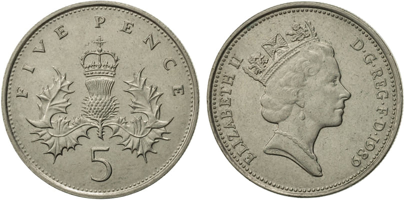 Великобритания. 5 пенсов 1989