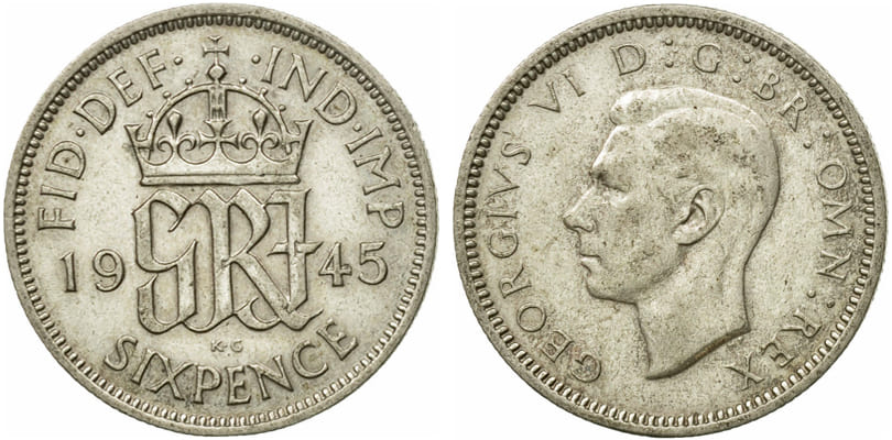 Велибритания. 6 пенсов 1945