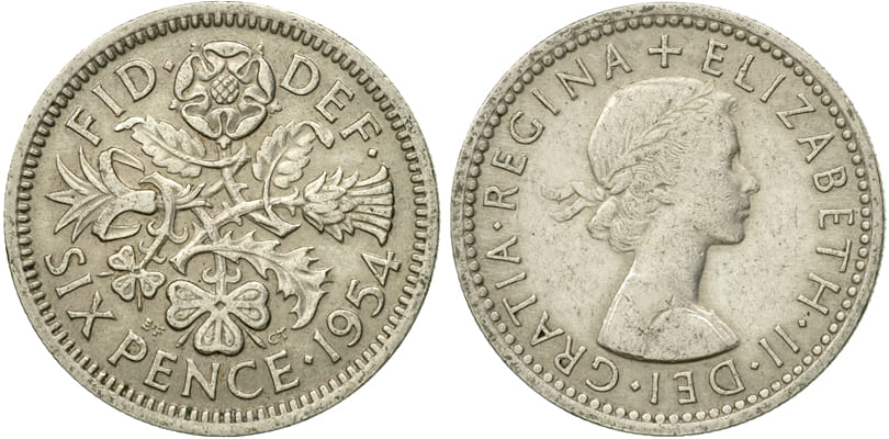 Велибритания. 6 пенсов 1954