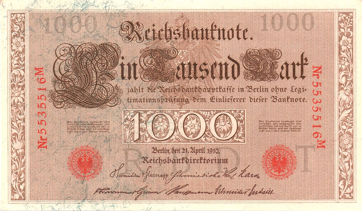 Кайзеровская Германия. 1000 марок 21. April 1910