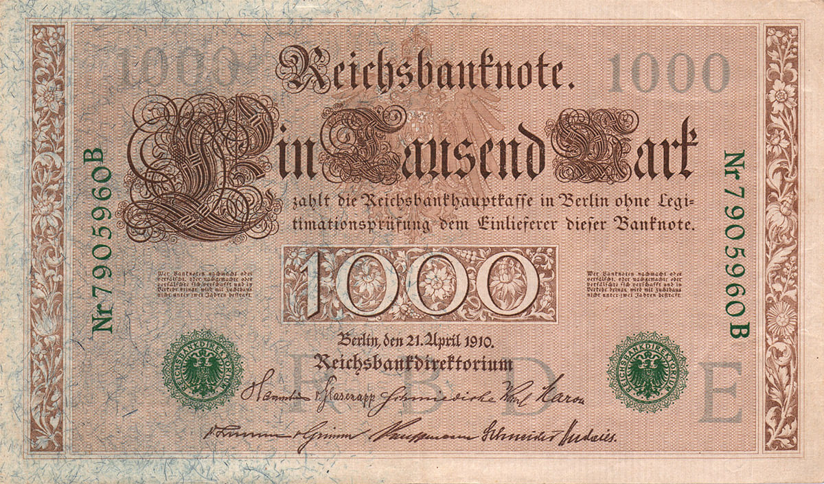 Кайзеровская Германия. 1000 марок 21. April 1910