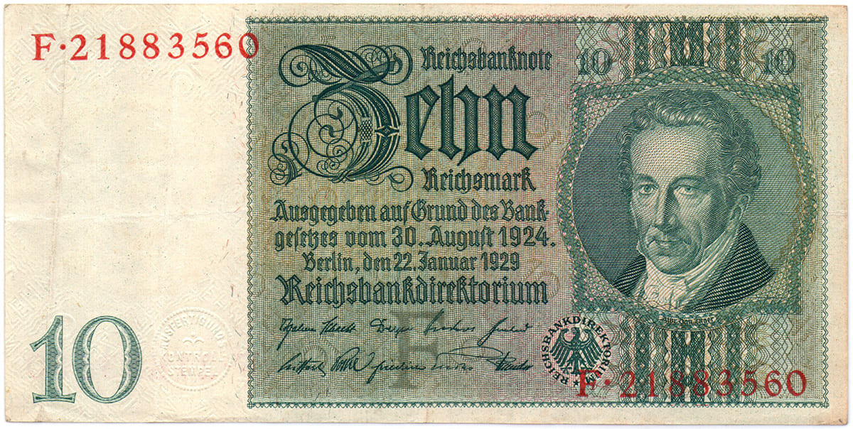 10 рейхсмарок Германии 1929 г.