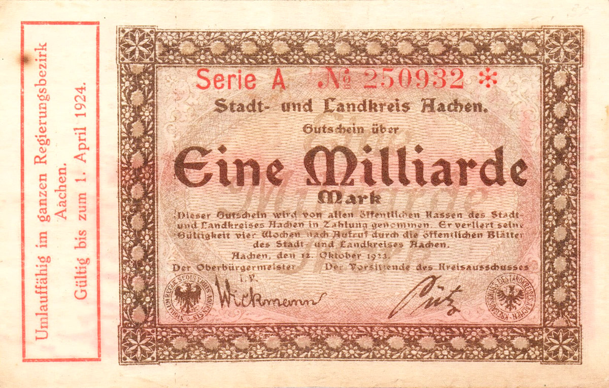 1 000 000 000 марок 1923 Stadt- und Landkreis Aachen