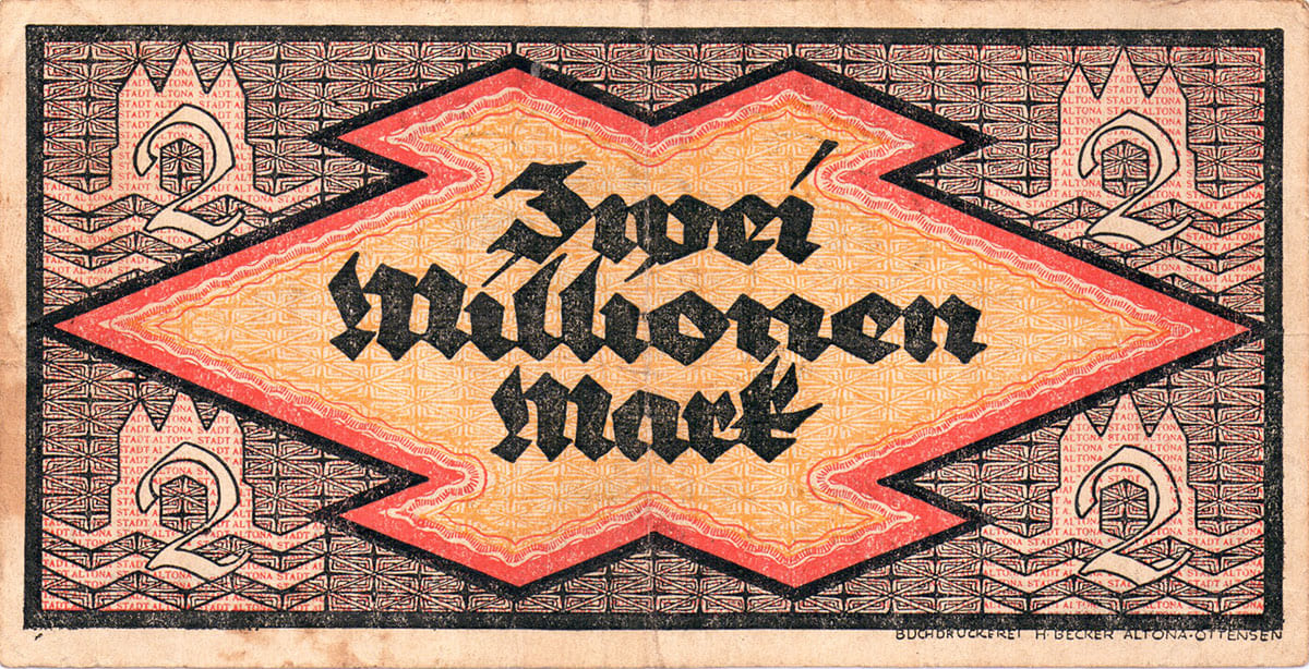 2 000 000 марок 1923 Aushilsschein der Stadt Altona
