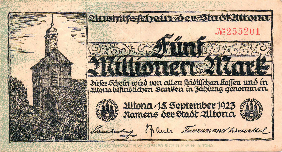 5 000 000 марок 1923 Aushilsschein der Stadt Altona