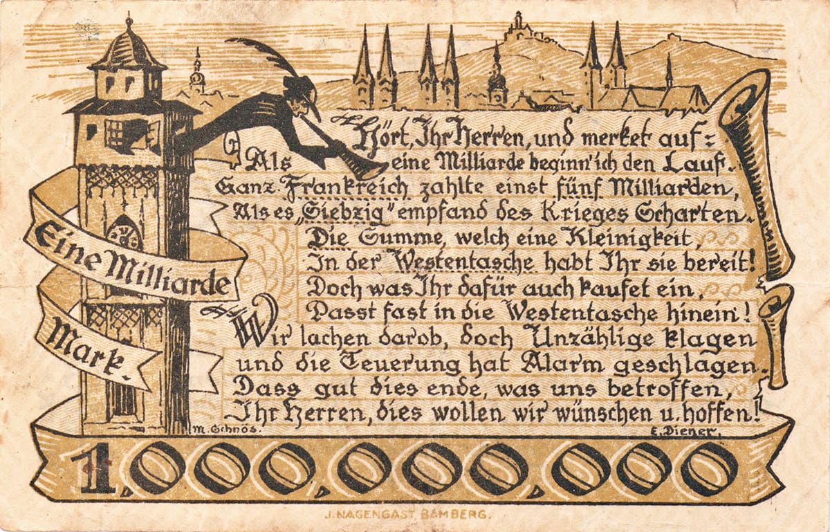 1 000 000 000 марок 1923 Großnotgeld Deutschland Stadt Bamberg 