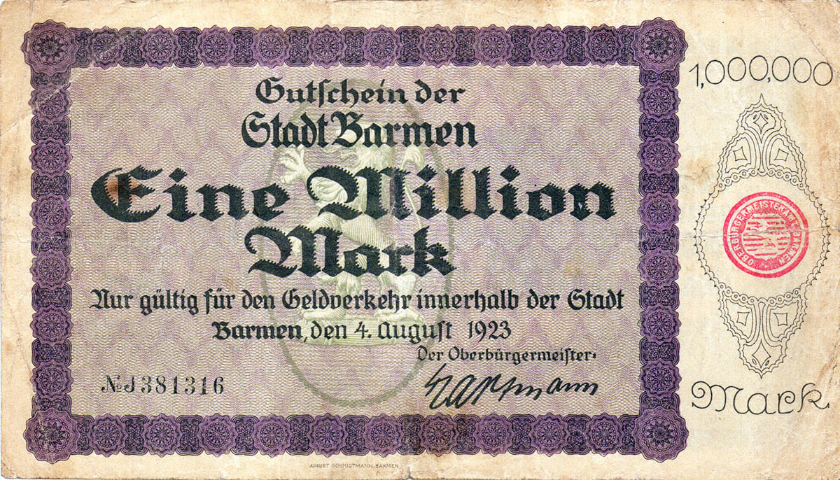 1 000 000 марок 1923 Stadt Barmen