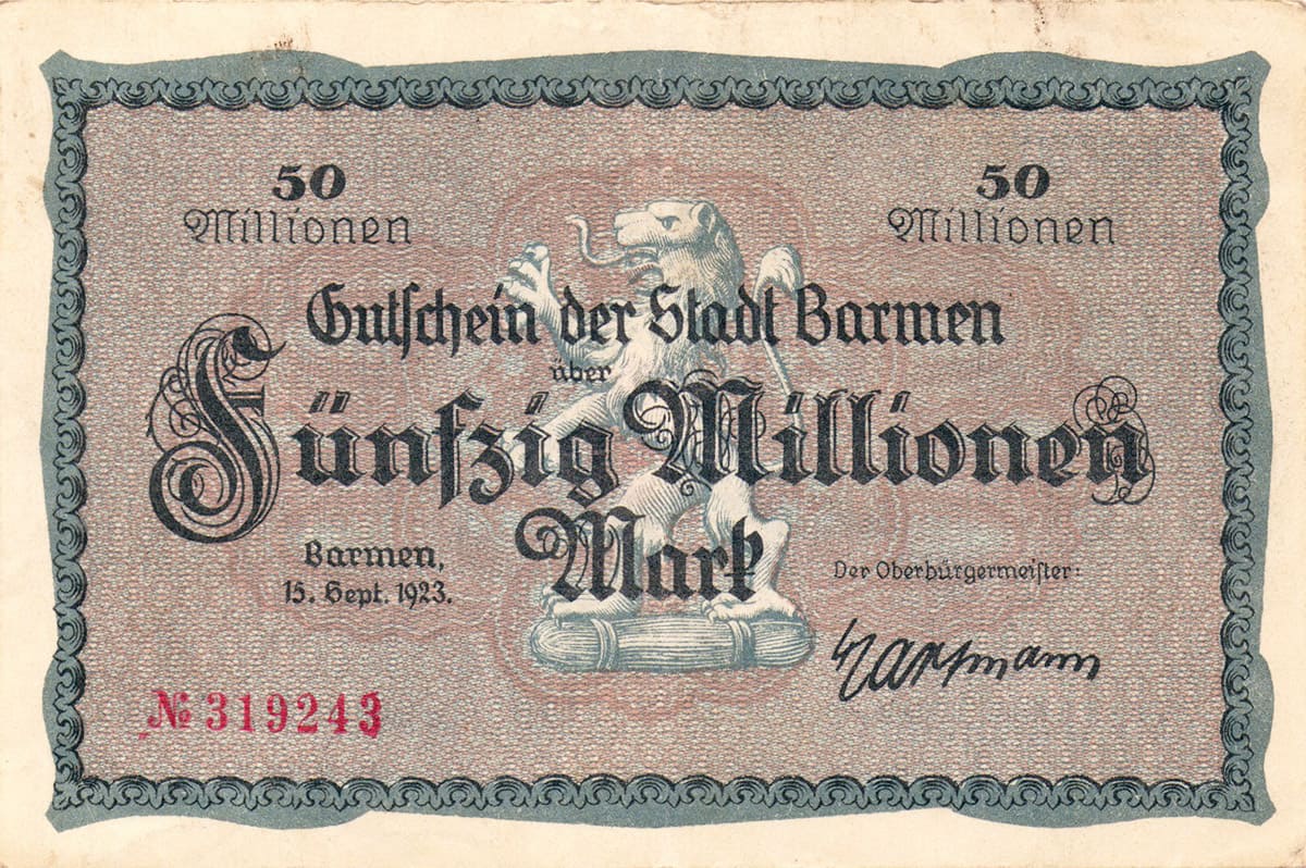 50 000 000 марок 1923 Stadt Barmen
