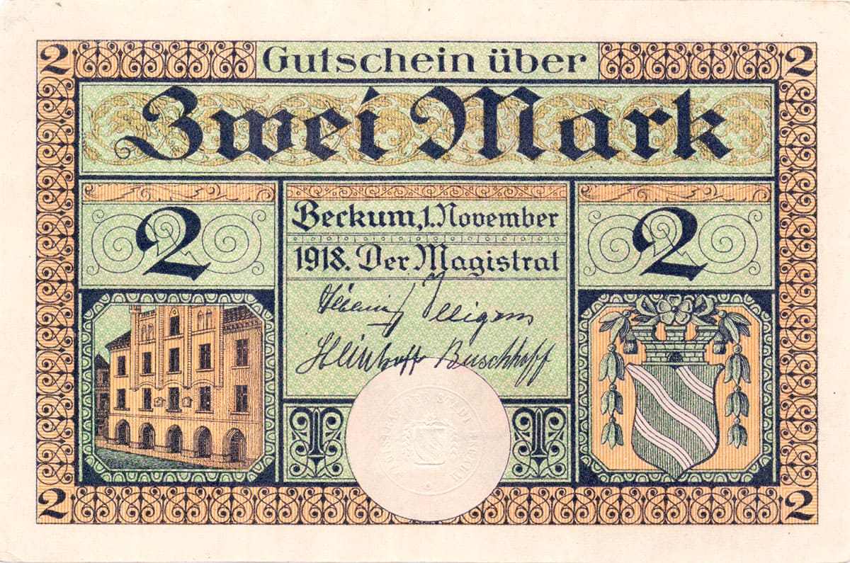 2 марки 1918 Beckum (второй тип) 2 марки 1918 Beckum (второй тип)