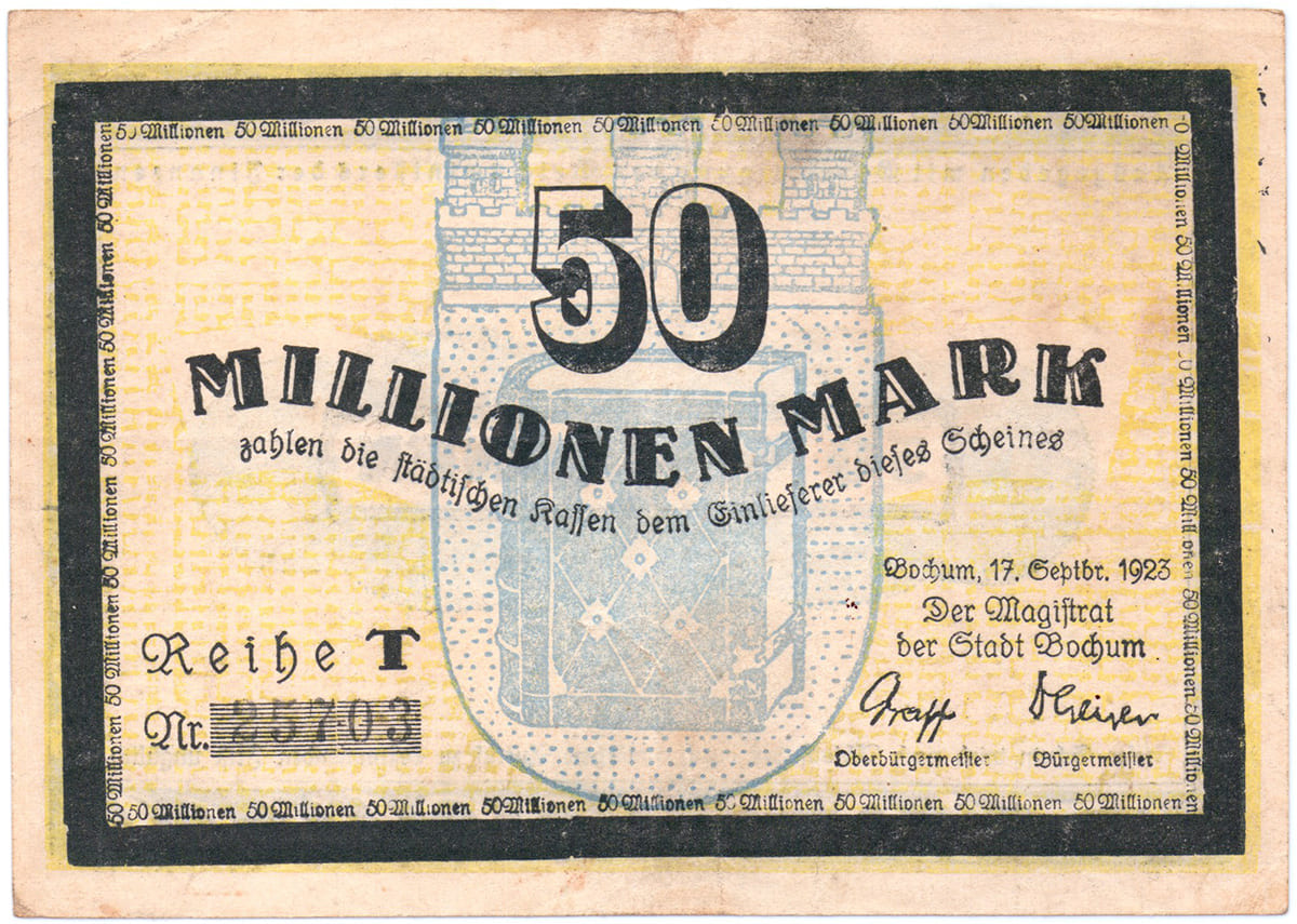 50 000 000 марок 1923 Notgeld der Stadt Bochum