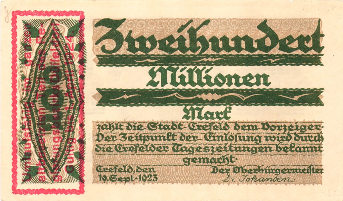  200 000 000 марок 1923 Stadthauptkasse Crefeld