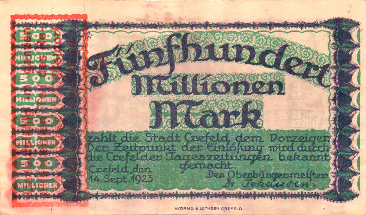 500 000 000 марок 1923 Stadthauptkasse Crefeld