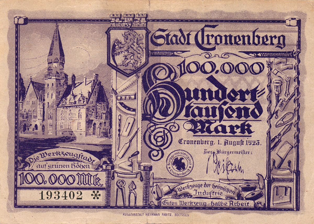 100 000 марок 1923 Stadt Cronenberg