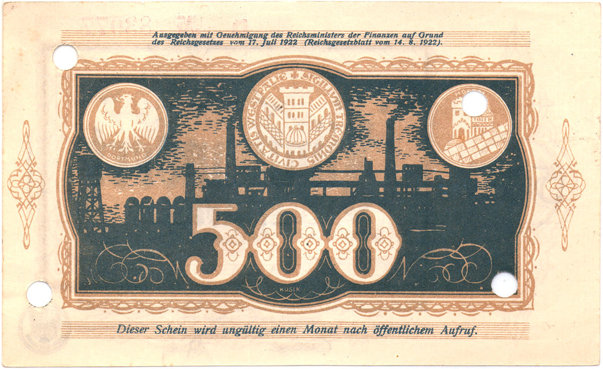 500 марок 1922 Stadt und Landkreis Dortmund und Hörd