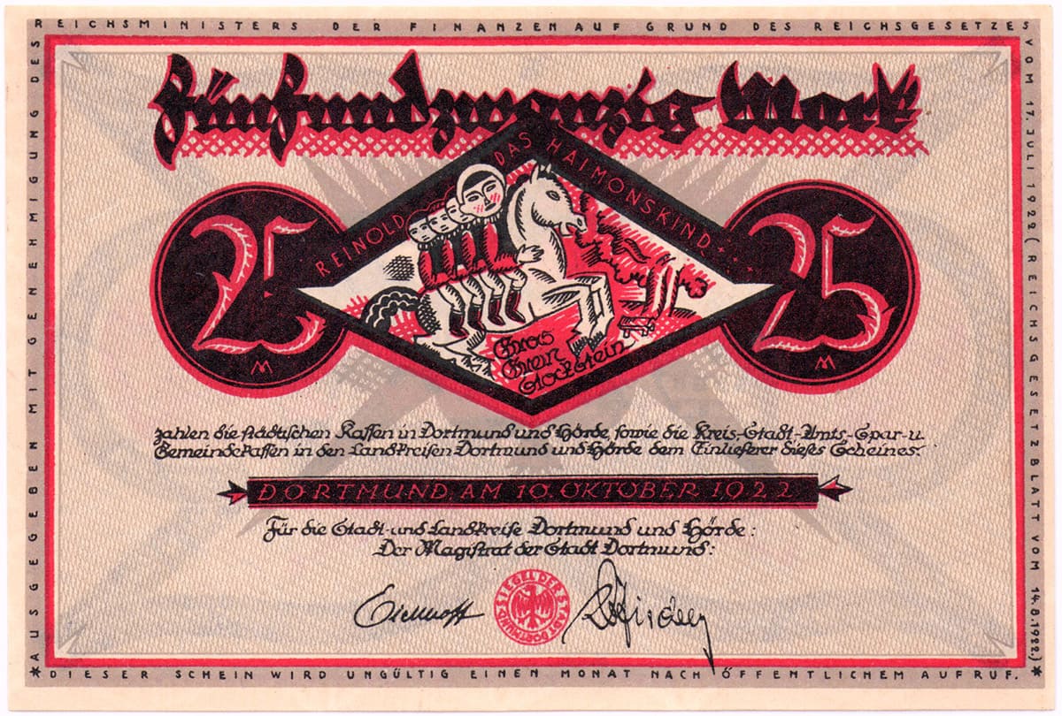 25 марок 1922 Kassen Dortmund und Hörde