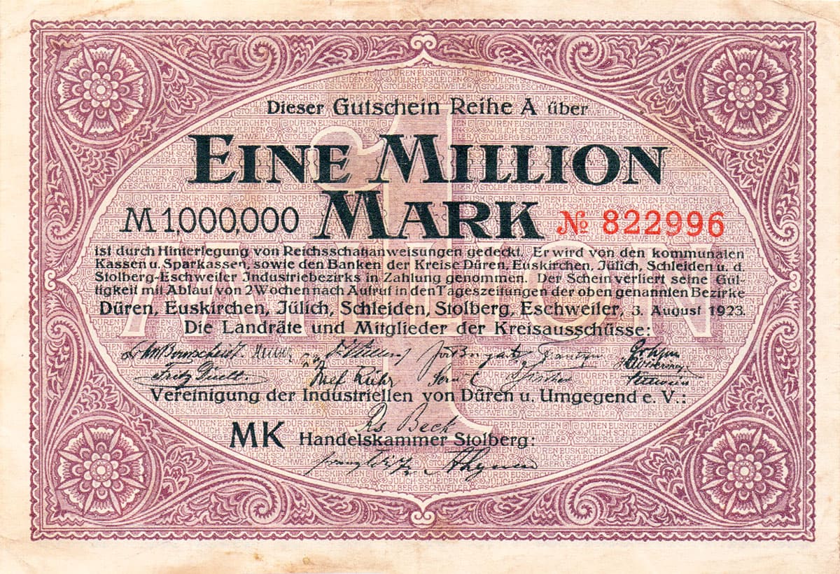 1 000 000 марок 1923 Düren, Euskirchen, Julich, Stolberg, Eschweiler