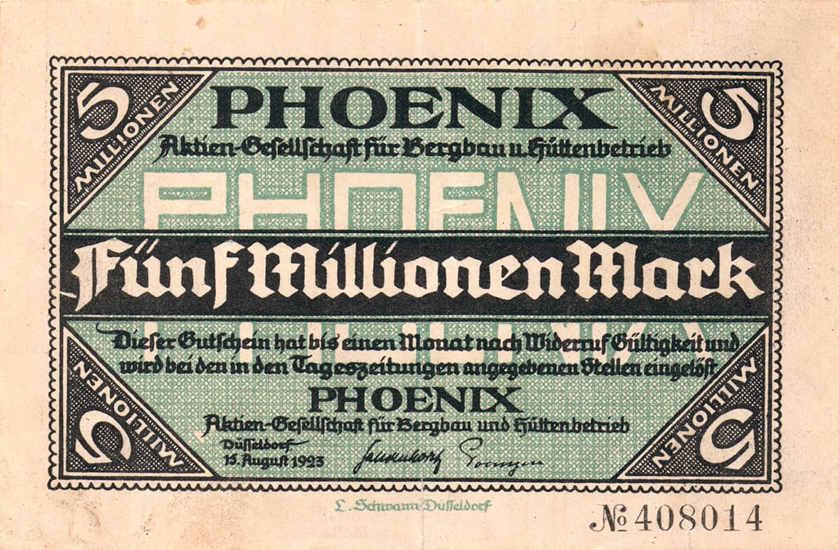 5 000 000 марок 1923 Aktien-Gesellschaft für Bergbau und Hüttenbetrieb