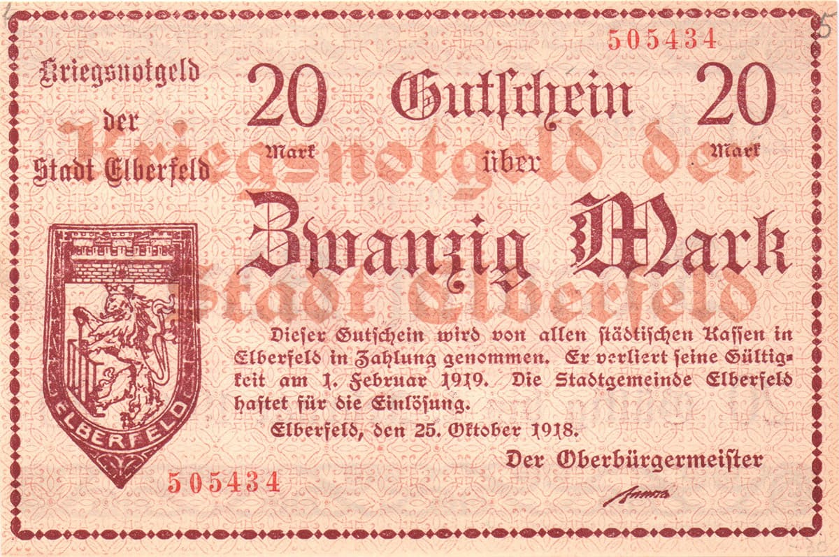 20 марок 1918 Kriegsnotgeld der Stadt Elberfeld
