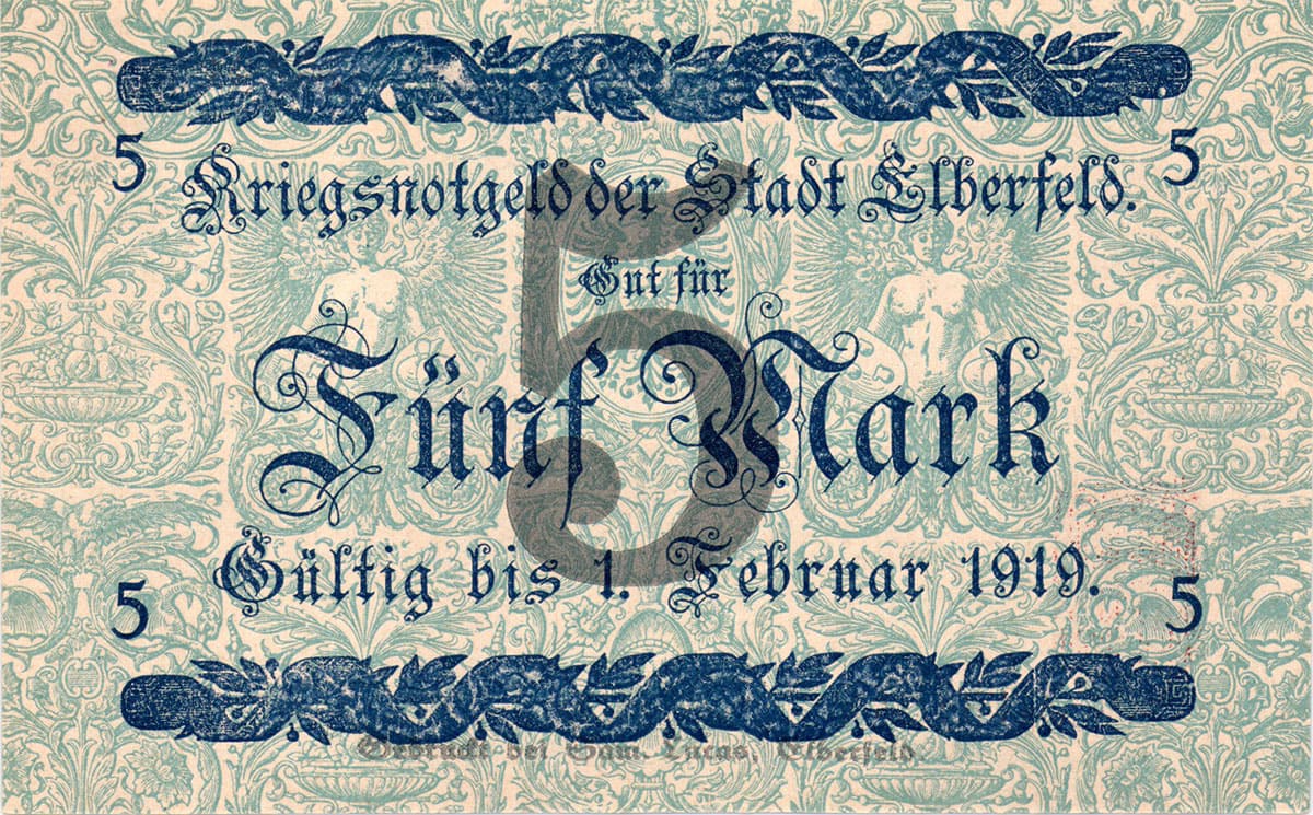 5 марок 1918 Kriegsnotgeld der Stadt Elberfeld