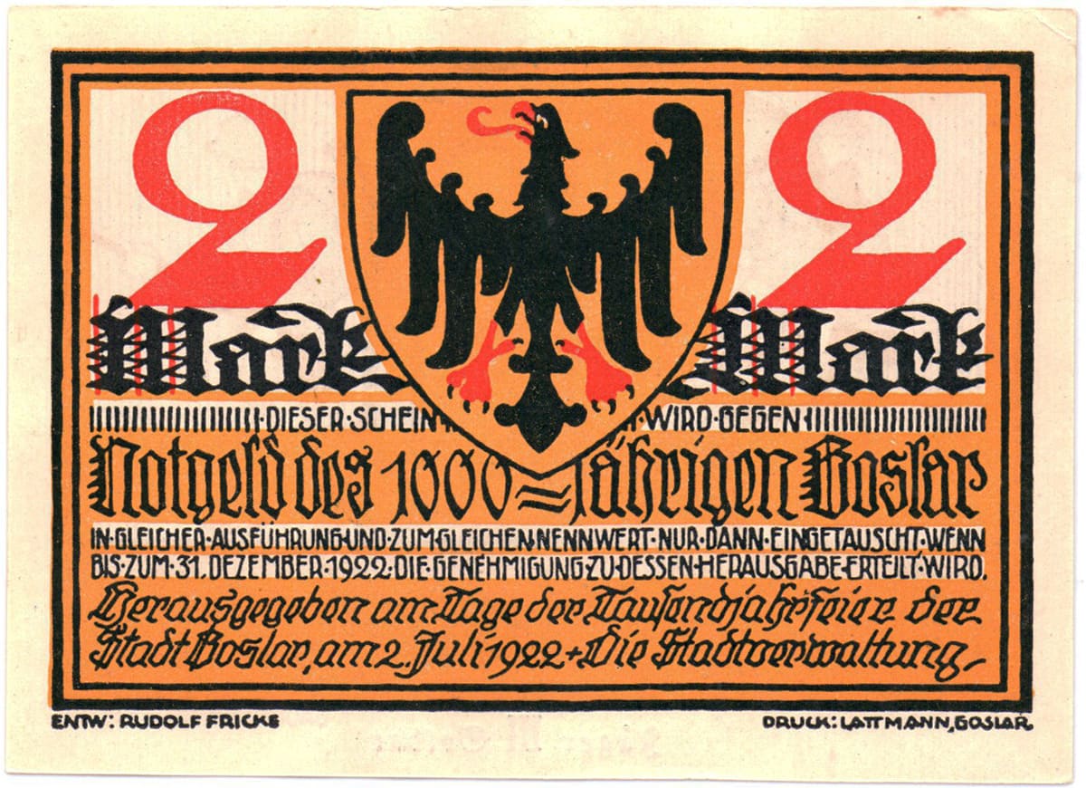 2 марки 1922 Stadtverwaltung Goslar