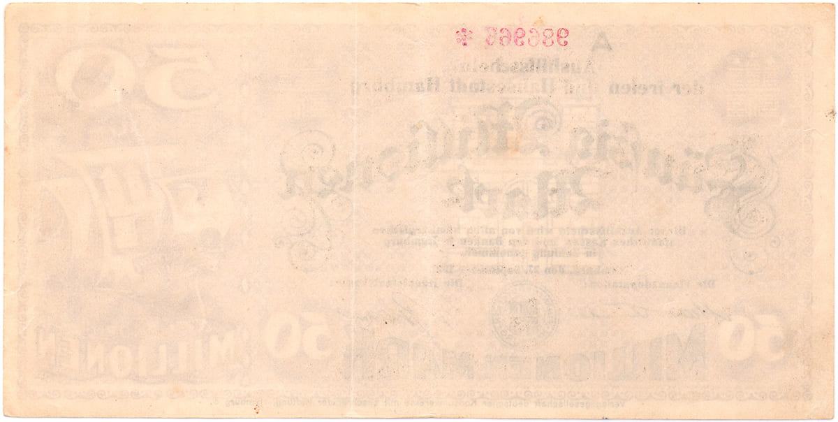 50 000 000 марок 1923 Aushilfsscheinen der freien und Hansestadt Hamburg