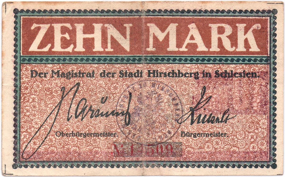 10 марок 1919 Stadt Hirschberg