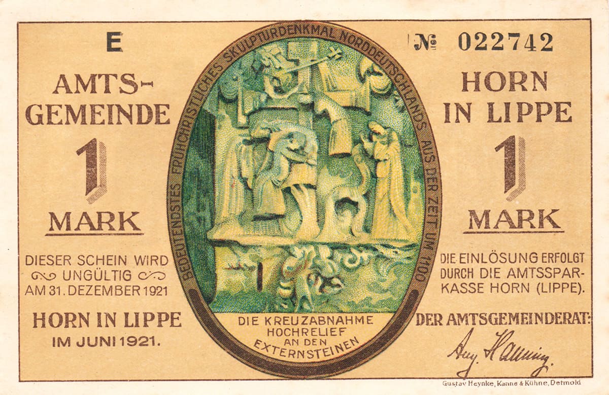 1 марка 1921 Amtsgemeinde Horn (Lippe)