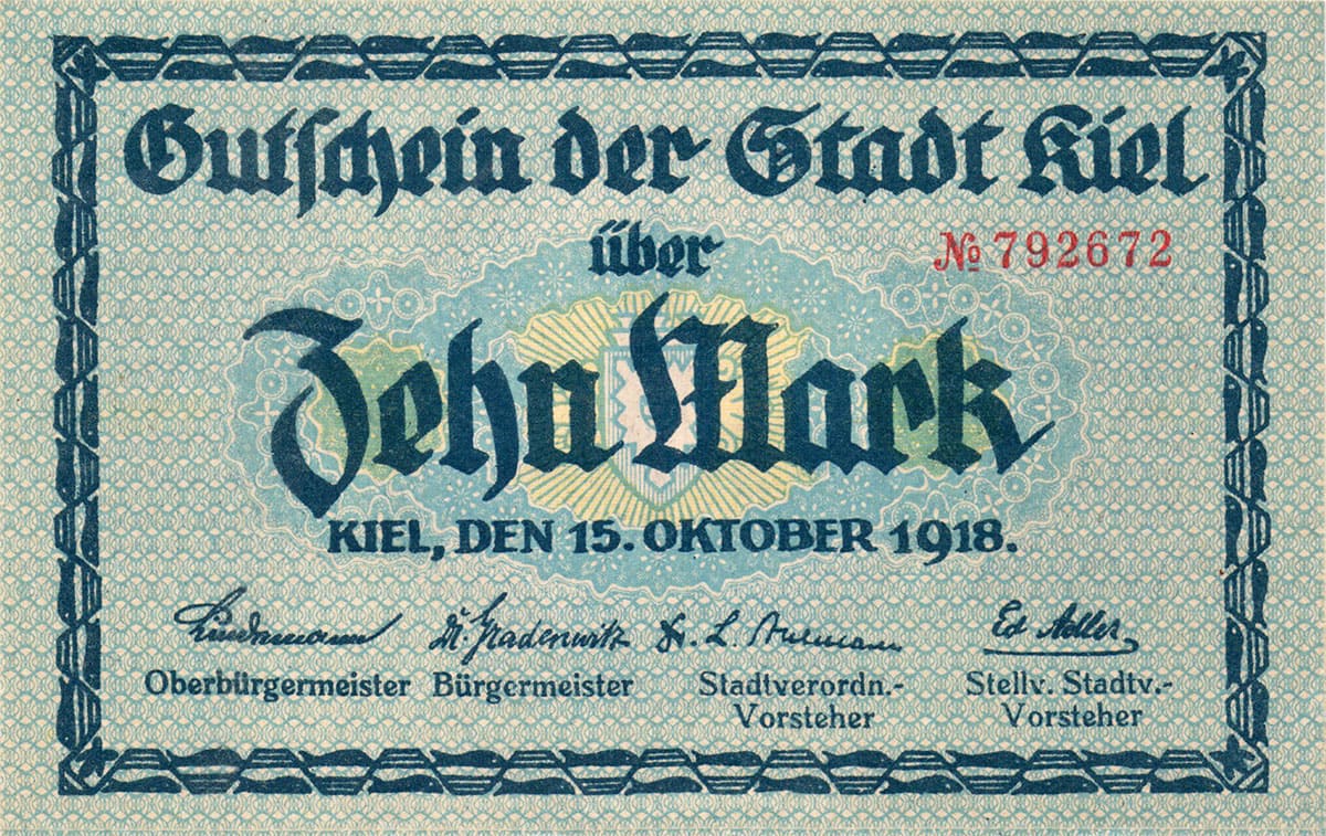10 марок 1918 Gutschein der Stadt Kiel