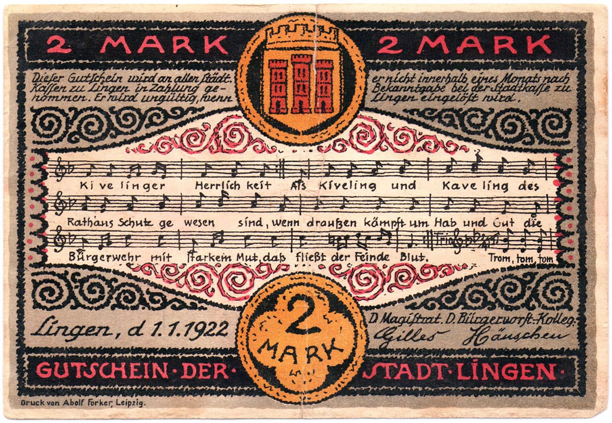 2 марки 1922 Stadt Lingen