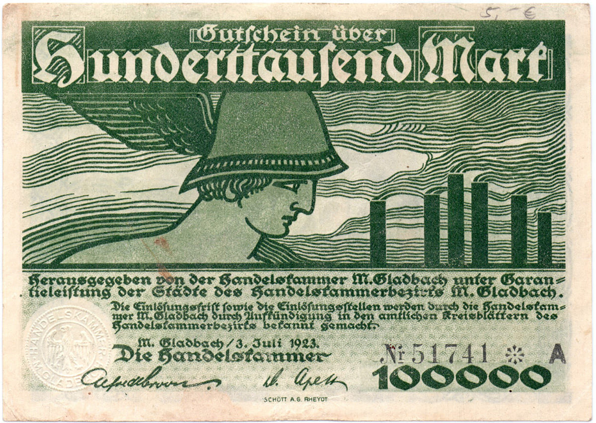 100 000 марок 1923 Handelskammer M. Gladbach