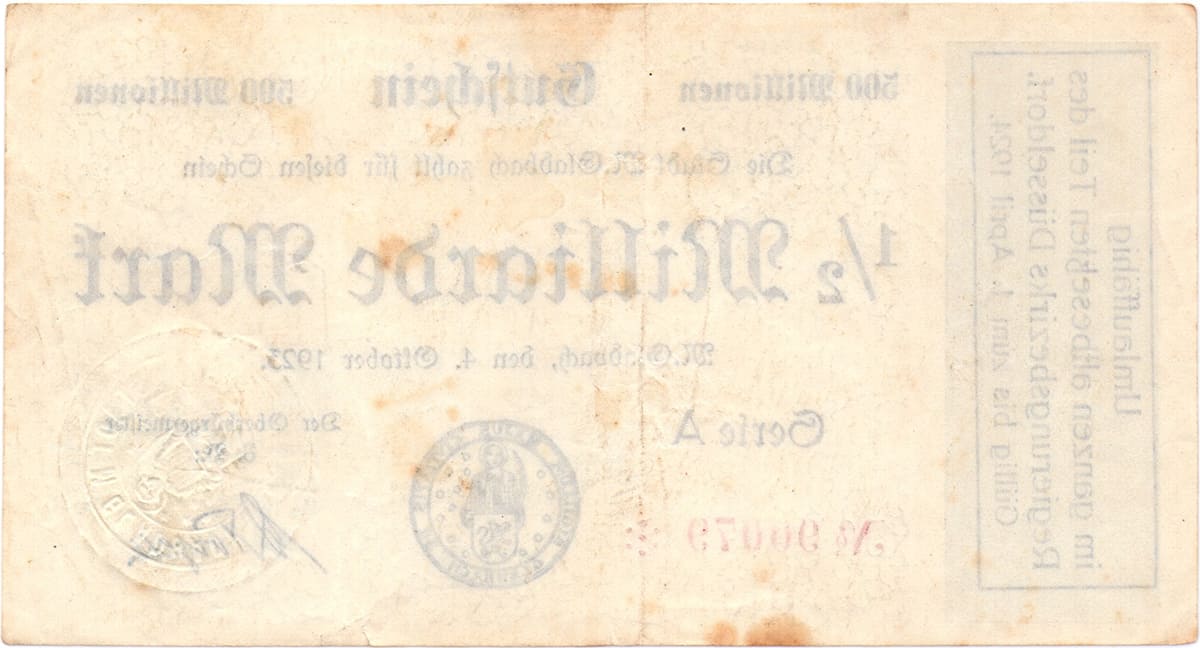 500 000 000 марок 1923 Stadt M. Gladbach