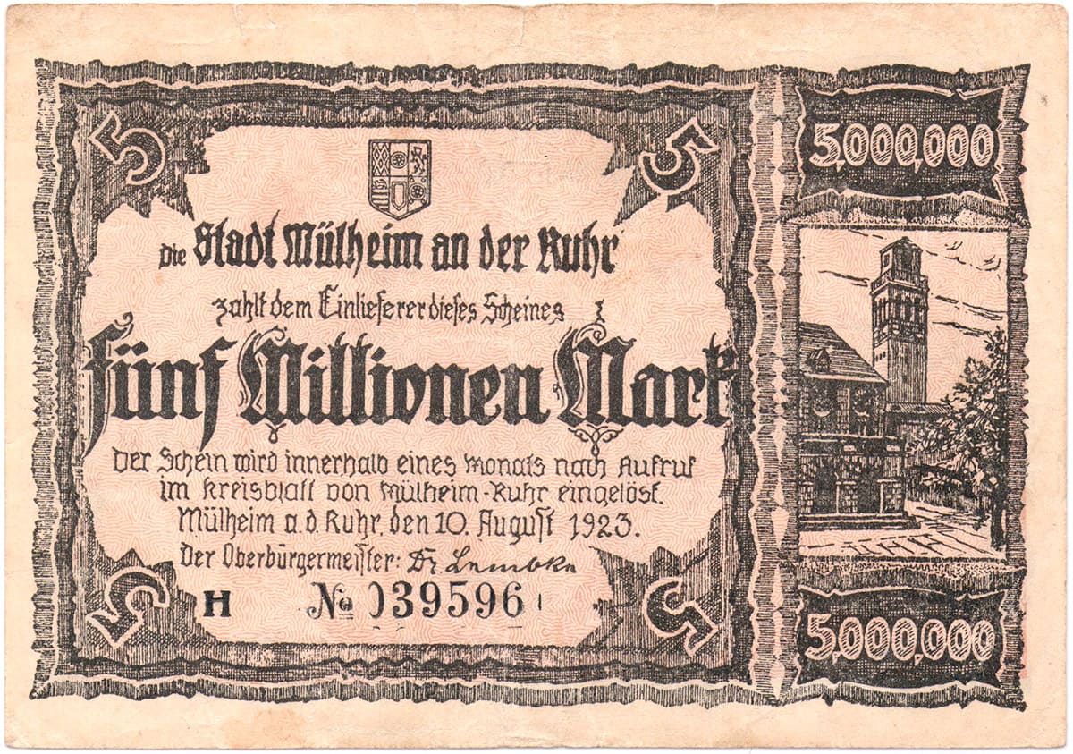 5 000 000 марок 1923 Stadt Mülheim an der Ruhr