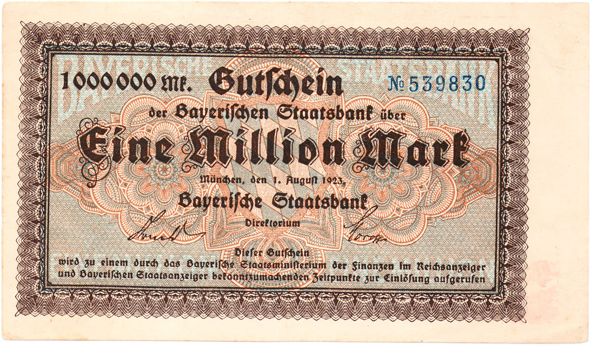 1 000 000 марок 1923 Bayerische Staatsbank
