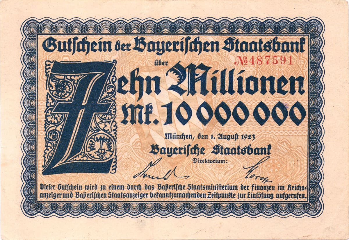 10 000 000 марок 1923 Bayerische Staatsbank