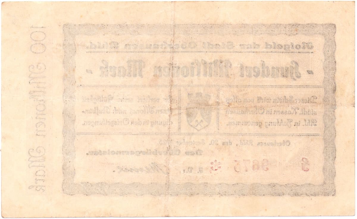 100 000 000 марок 1923 Stadt Oberhausen
