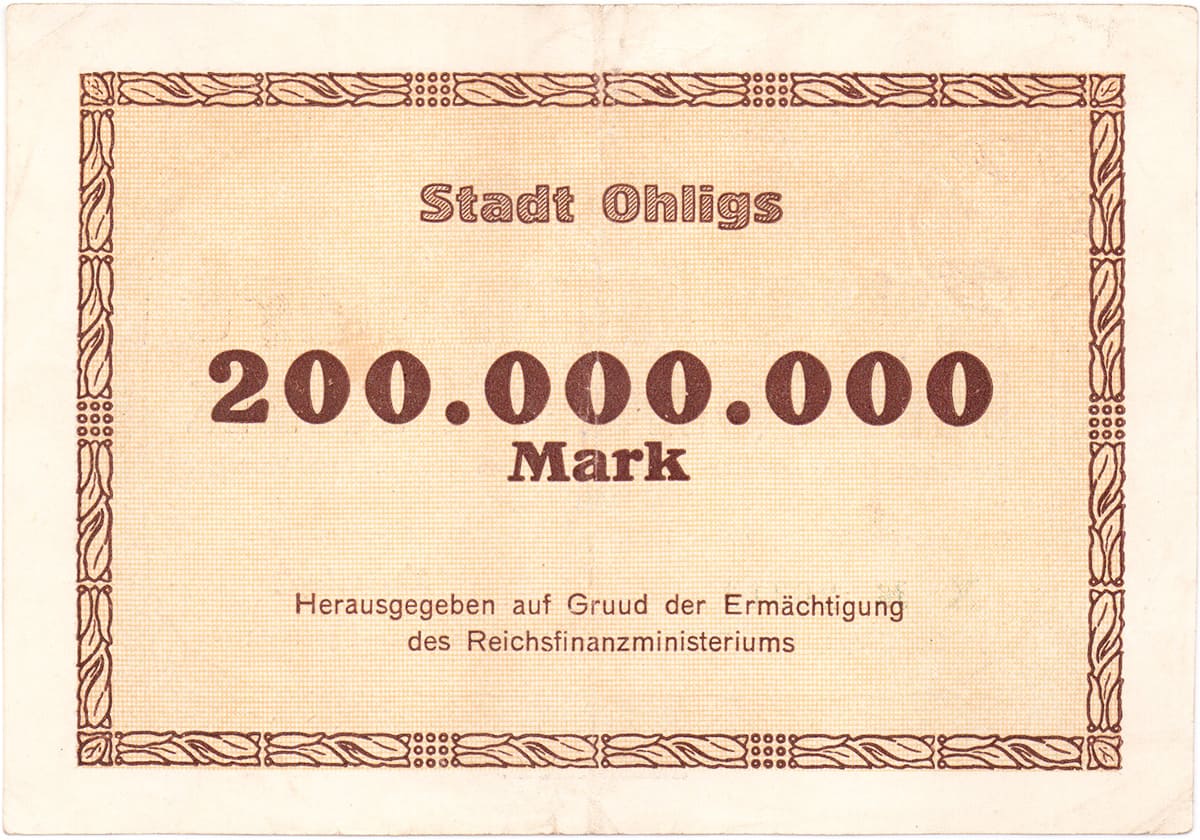 200 00 000 марок 1923 Stadt Ohligs