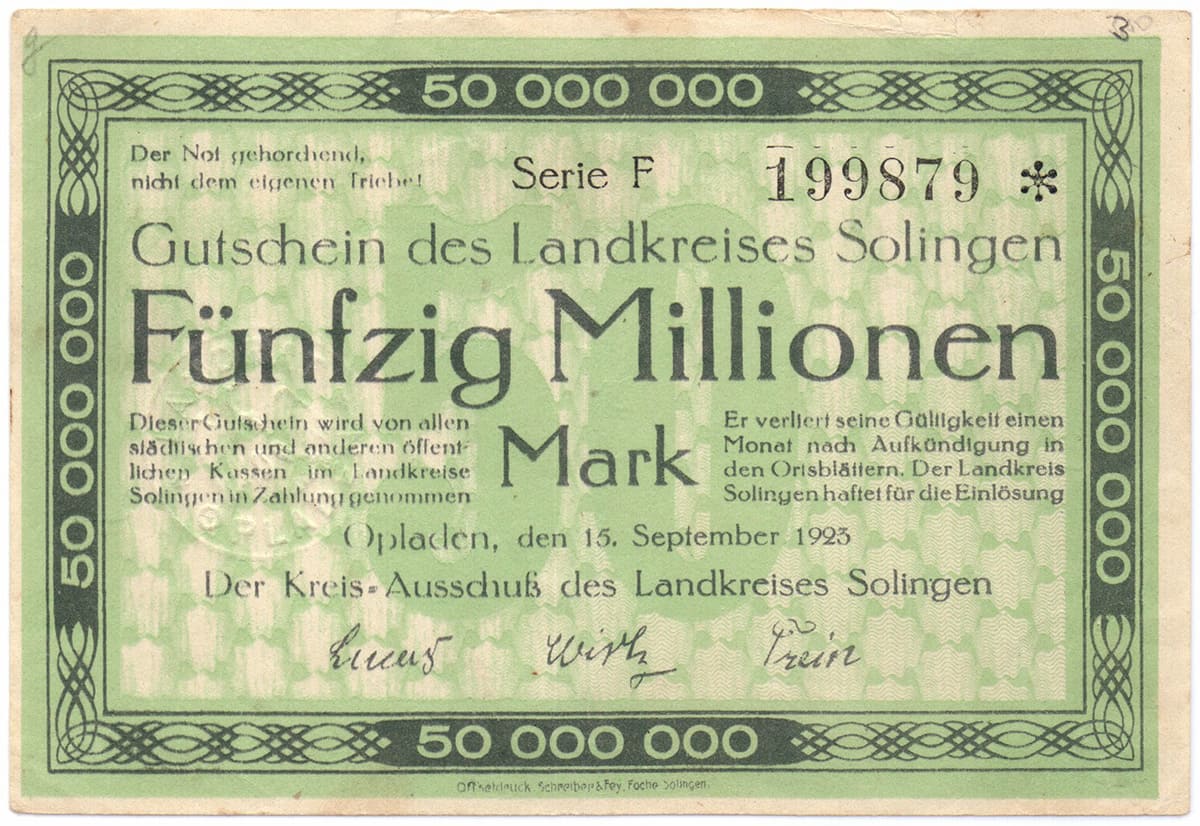 50 000 000 марок 1923 Landkreises Solingen