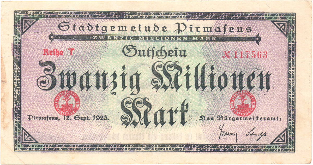 20 000 000 марок 1923 Stadtgemeinde Pirmasens
