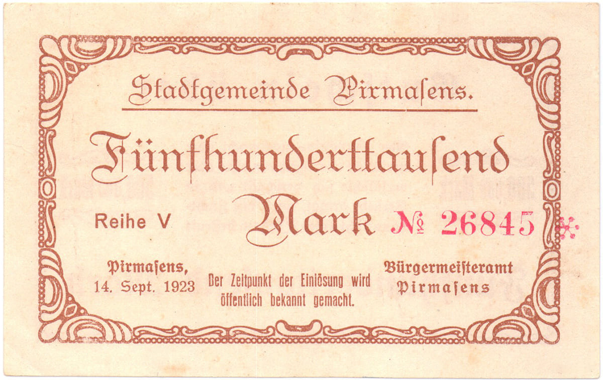 500 000 марок 1923 Stadtgemeinde Pirmasens