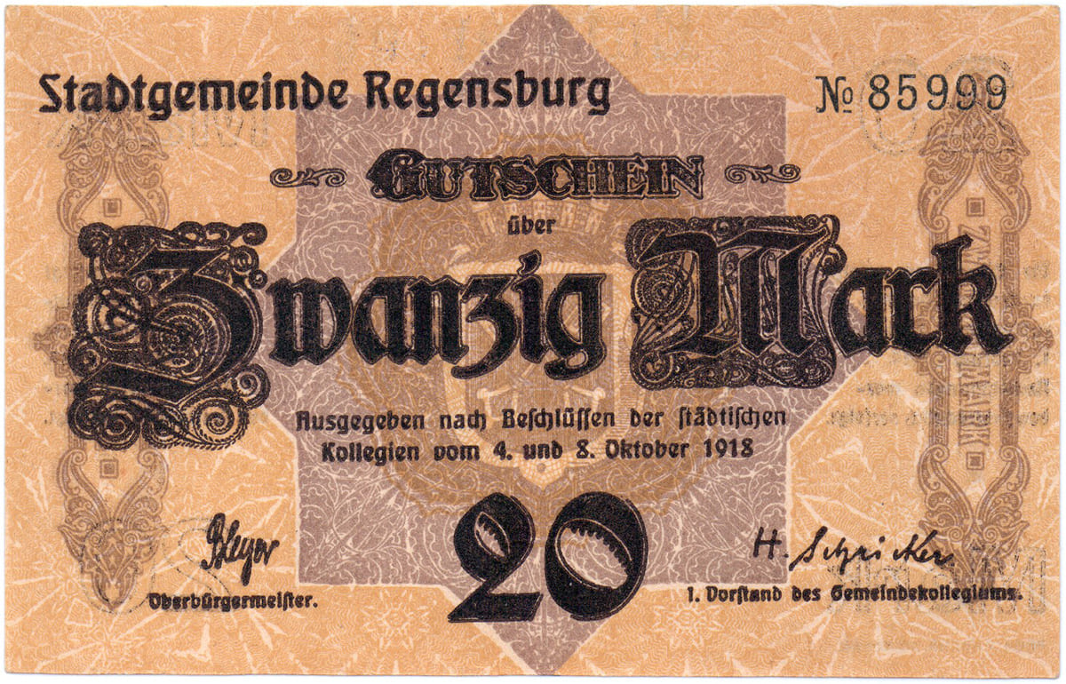 20 Mark 1918 Stadtgemeinde Regensburg