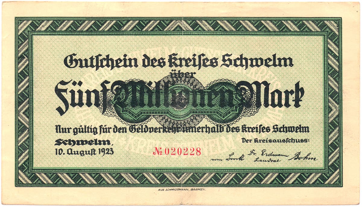 5 000 000 марок 1923 Kreis Schwelm