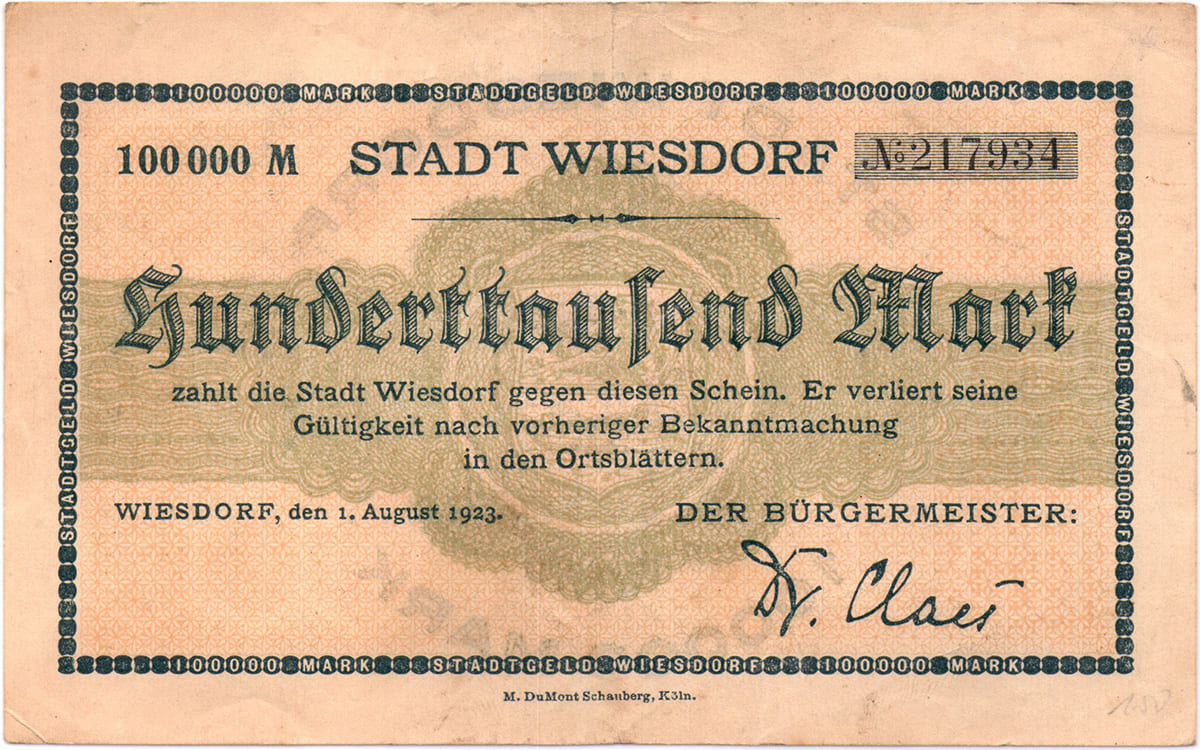 100 000 марок 1923 Stadt Wiesdorf