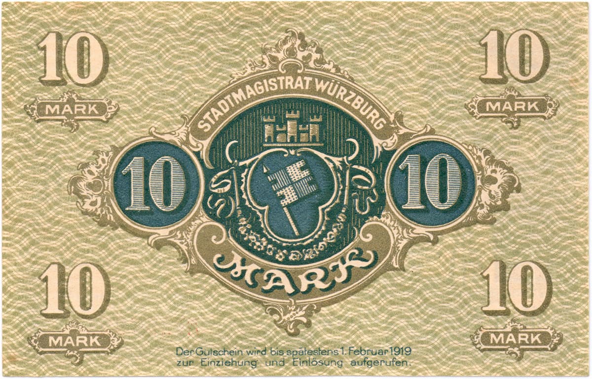 10 марок 1918 Stadt Wurzburg